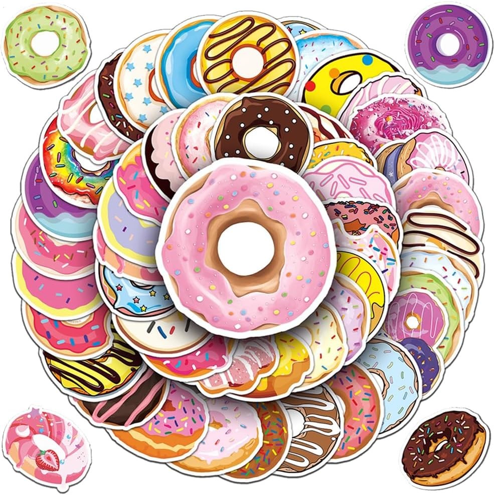 50 Pcs Donut Stickers, Colorful Cute Sweet Food Stickers Decals