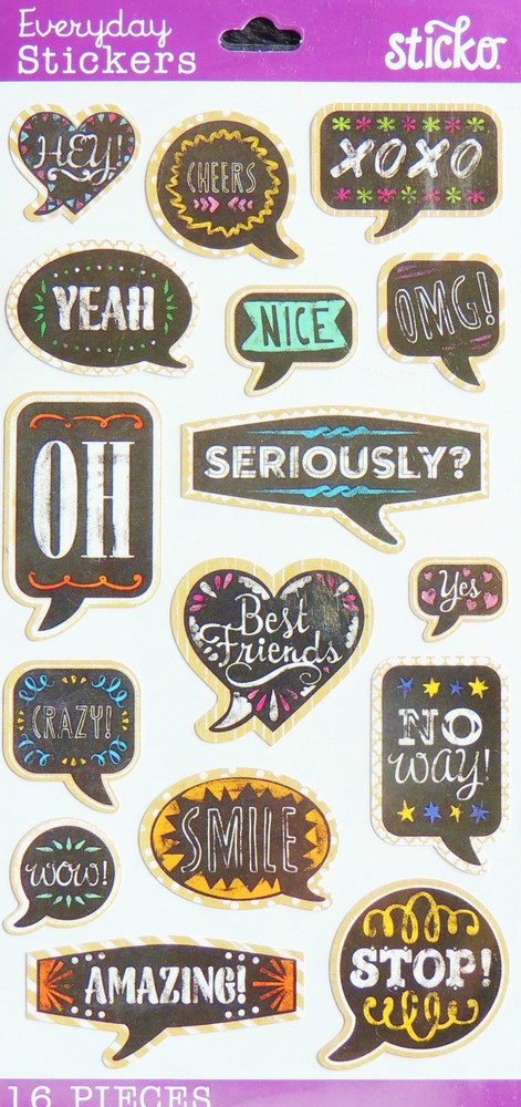 16pc CHALK QUOTES Sticko Everyday Stickers Cheers Smile Crazy! Best Friends Yes+