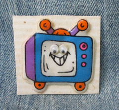 Vintage 1980’s GOOGLE EYE TELEVISION SET PUFFY STICK Sticker Album Find Attached