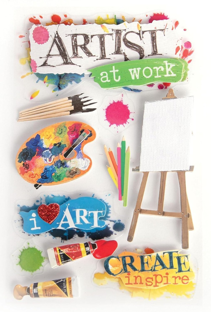 Die-Cut Dimensional & Glitter Accent Scrapbook Sticker Sheet – Art Studio