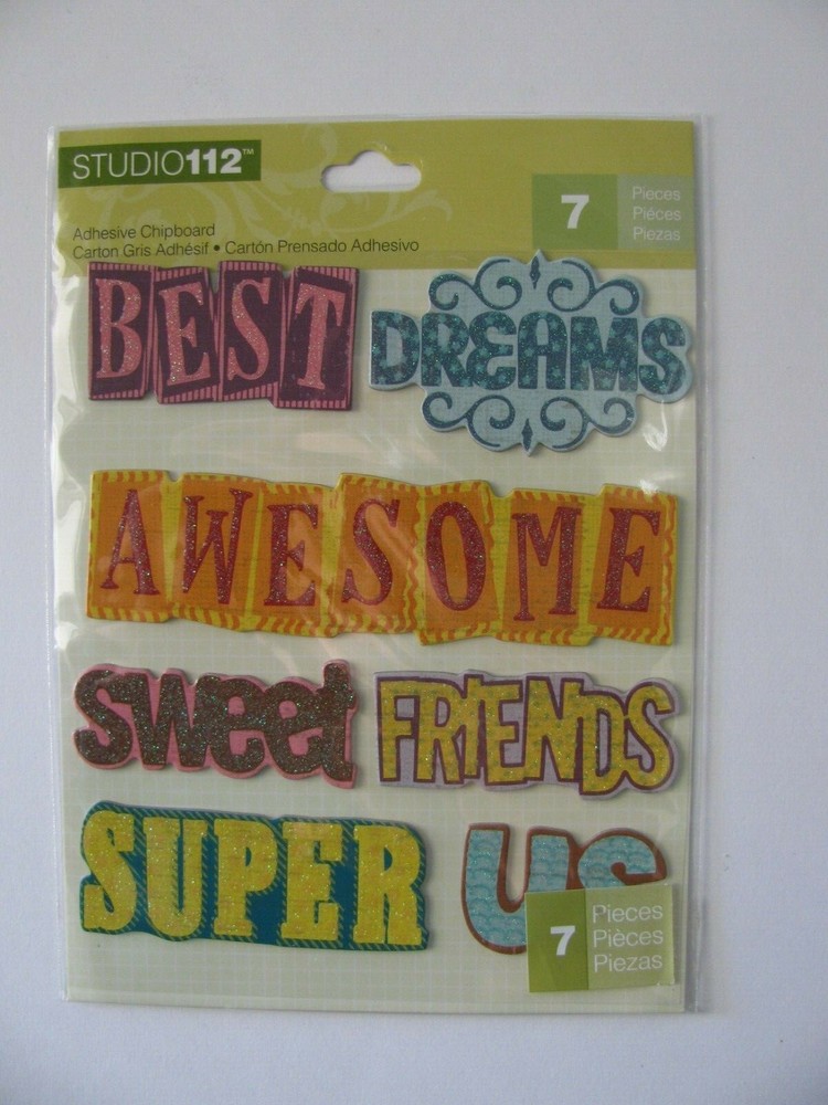Studio 112 Adhesive Chipboard Stickers WORD 7 Pieces NIP