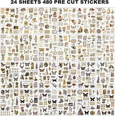 Vintage Ephemera Sticker 24 Sheets 480 precut washi Stickers Paper Journal Stick