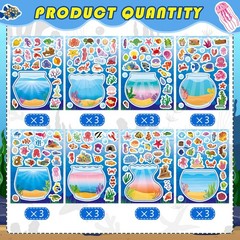 24 Sheets Make Your Own Ocean Stickers for Kids, Summer Sea Animal Color