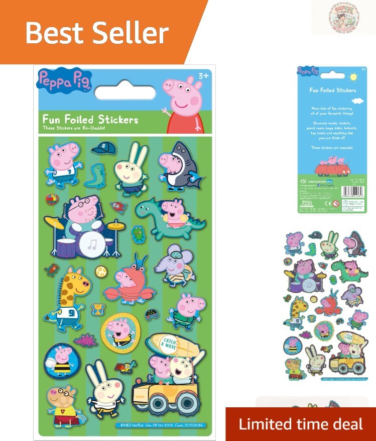 Reusable Green Sparkly Peppa and George Pig Stickers – Perfect for Crafting!