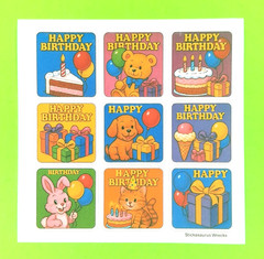 Happy Birthday Presents Cat Rabbit Dog Teddy Bear Cake Sticker Sheet