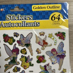 Fairy Unicorn Sticker Sheet 8×10 Inch 64 Count Golden Outline Stars Flowers