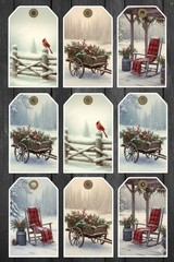 Set Winter Cardinal Tags Junk Journal Scrapbook