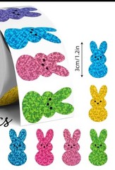 40 PCs ~1×1.2” Multicolor Holographic Glitter Easter Bunny Peep Shaped Stickers