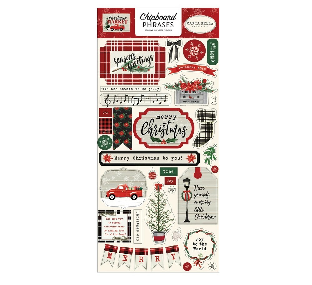 Carta Bella Paper CHRISTMAS MARKET 6×13 Sheet of Chipboard Phrases