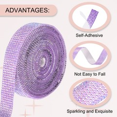 Self Adhesive Rhinestone Strips 3 Yards 0.6 Inch for Craft,Light Purple AB