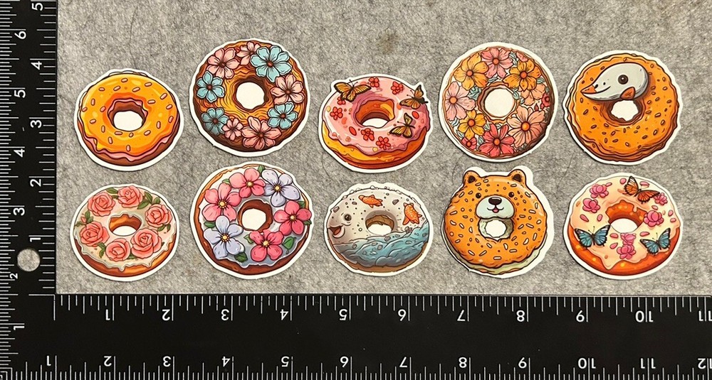 Lot of 10 Assorted Donut Snack Breakfast Sugar Rose Butterfly Stickers