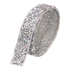 3/5 Inch x 1 Yard Crystal Rhinestone Sticker Ribbon Silver AB
