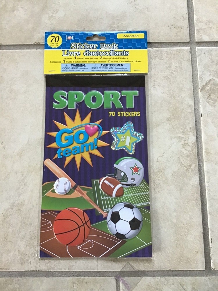 LARGE 6 x 9″ GREENBRIER Sticker Book – 3 pages 70 SPORTS STICKERS