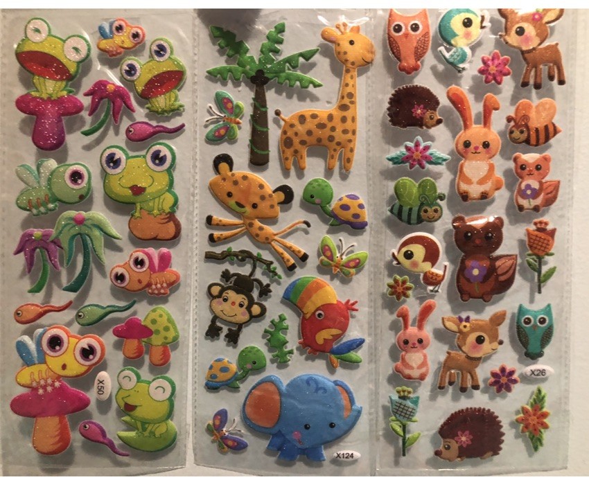 Bulk Lot 4 Kawaii Animals Puffy Glitter Stickers Sheet Scrapbooking