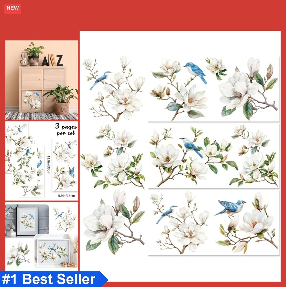 Vintage Rub on Transfers 3 Sheets Magnolia Flowers Birds Furniture DIY Craft