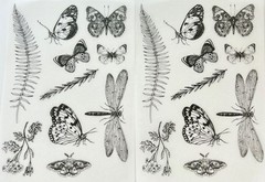 🦋2Large BUTTERFLY DRAGONFLY STICKERS Vintage Art Flower WILDFLOWER Junk Journal