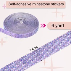 Self Adhesive Rhinestone Strips 6 Yards 0.55 Inch for Craft,Dark Purple AB