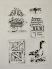 Flower Cart Goose Barn Door House Dragonfly Clear Cling Stamps