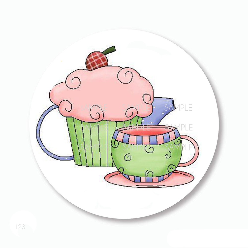 30 Tea and Cupcake Favors Scrapbook Stickers 1.5″ Round Envelope Seals Labels
