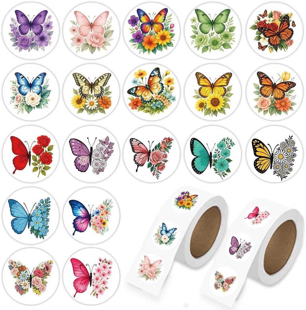 1000 Pcs Flower Butterfly Stickers for Boys Girls. 2 Roll 1 Inch Plant Stickers