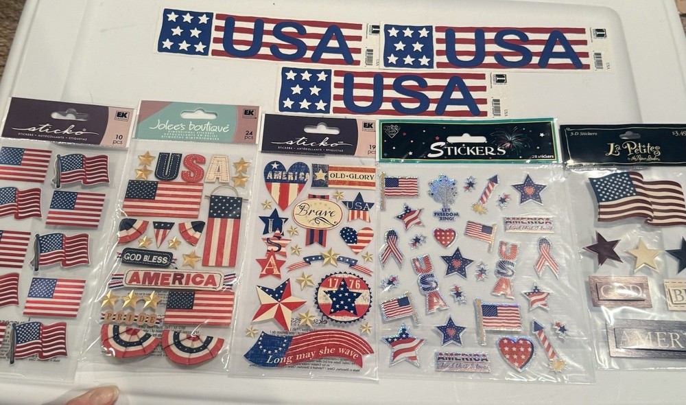 Lot Of 8 JOLEE’S BOUTIQUE Sticko Scrapbooking Sticker JULY 4 PATRIOTIC USA New!