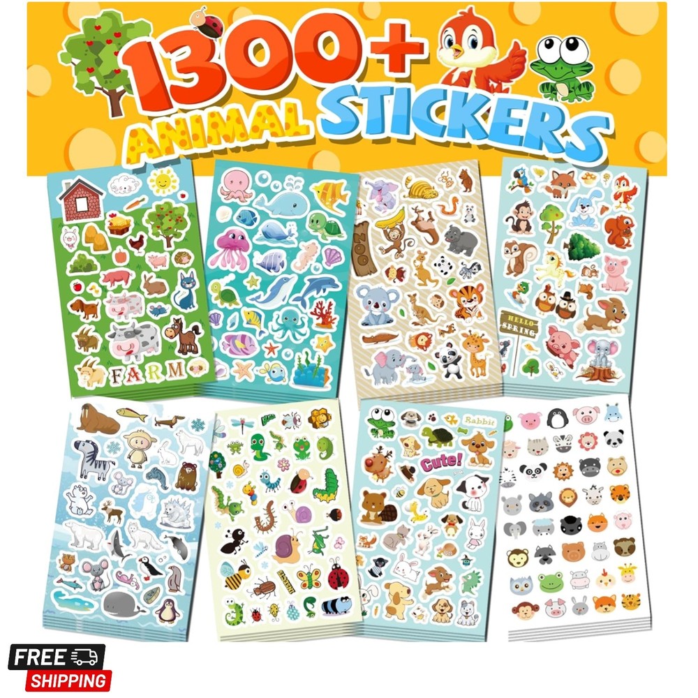 Stickers for Kids, 1300+ Cute Animals Water Bottle Sticker, 8 Sheets of Child…