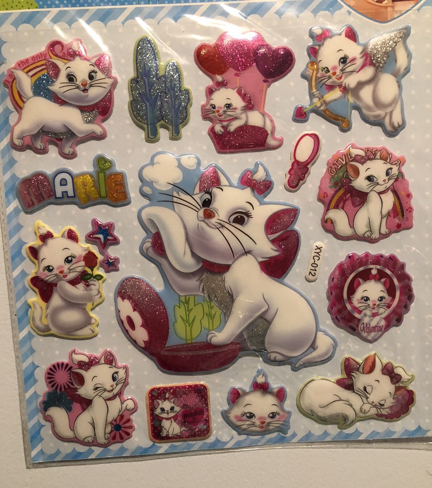 Disney Marie Cat Large Puffy Glitter Sticker Sheet Scrapbook Kids Collecting