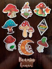 STICKERS x 10 Shrooms Positive Be A Nice Human Moon Mushrooms Frog FEBF6