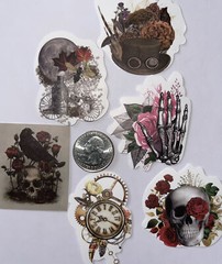 VICTORIAN ASSORTMENT Stickers(6pc)Steampunk•Skull •Roses•Clock•Flowers•Gears•