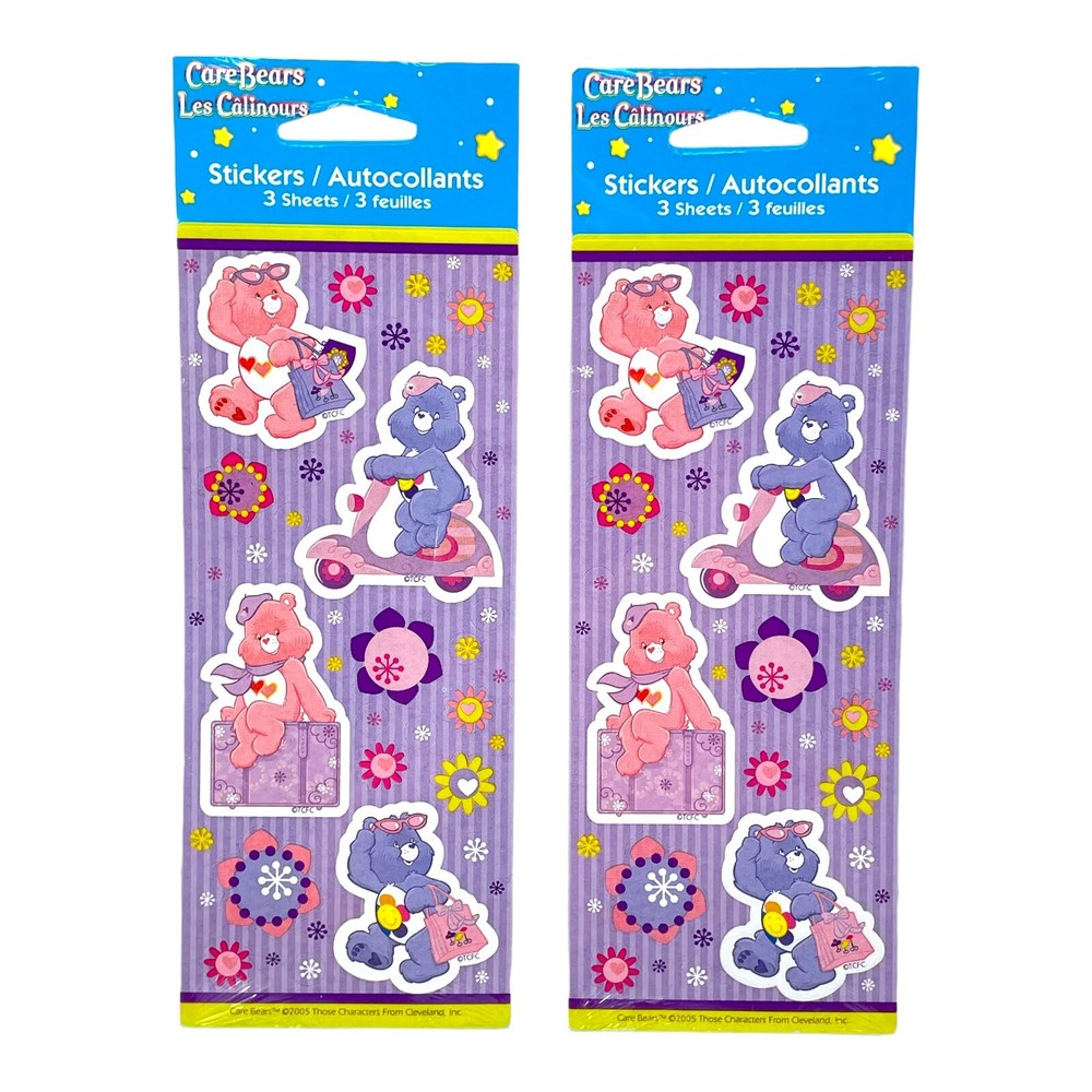 2 Packs of CARE BEARS STICKERS (2006) by Stickety-Doo-Da, total of SIX sheets!