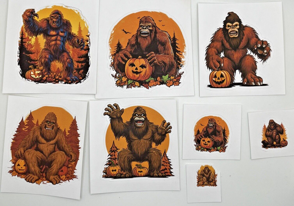 Big Foot, Sasquatch, Yeti, Abominable Snowman, KISS CUT Stickers 8 Count
