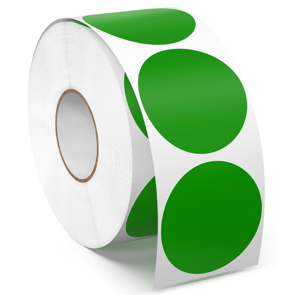 1.5 Inches Green Circle Stickers Roll 1000 PCS, Self-Adhesive Vinyl Round Col…
