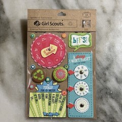 K & Company Girl Scouts Spinners & Buttons Adhesive Chipboard 13 Pieces Sealed
