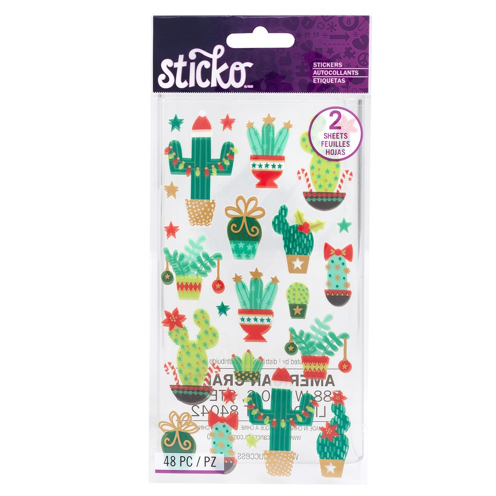 Crafts Sticko Stickers Holiday Cactus Christmas Lights Ornaments Hats Candy Cane