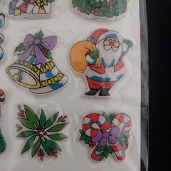 Vintage Puffy Stickers Russ Christmas Stick Ons Taiwan 1980s Santa Reindeer NOS