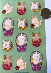BUNNIES IN BASKET Stickers(12pc) Approx4″x6-1/2″Sandylion•Rabbit•Easter •Eggs