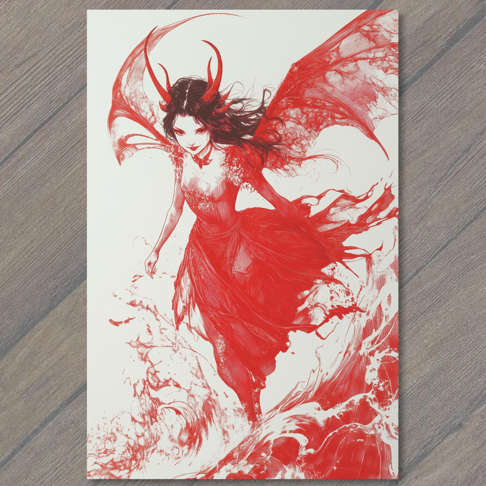 STICKER Devil Girl Ice Cream Tentacles Chaos City Retro Horror Red Ink