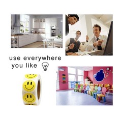 Yellow Happy Face Paper Stickers, 1 Inch, 500 Roll, Permanent Adhesive