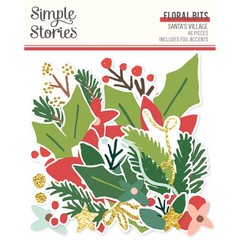 Simple Stories SANTA’S VILLAGE (46pc) DIE-CUT FLORAL BITS with GOLD FOIL ACCENTS