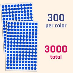 10 Assorted Colors 3000 Pack Round Stickers – Durable Self-Adhesive Labels