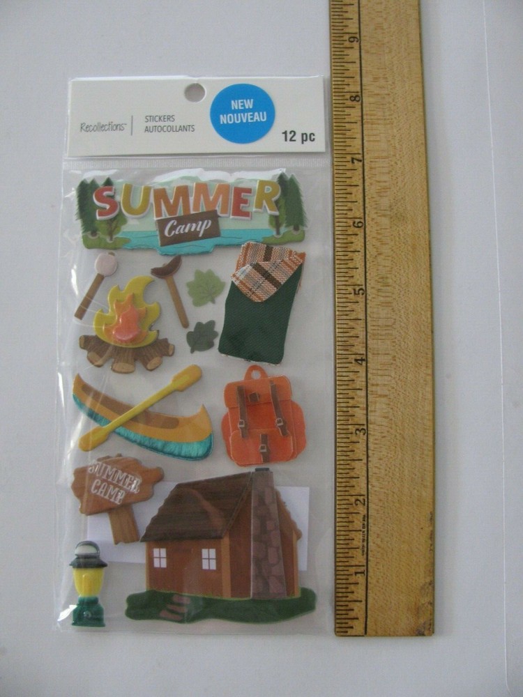 Recollections SUMMER CAMP Dimensional Stickers 12 Pieces NIP