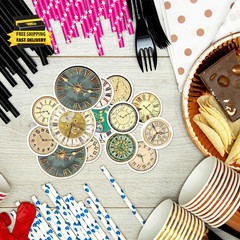 Vintage Clock Face Stickers Pack 50Pcs Waterproof Vinyl for Scrapbooking Journal