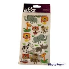 Vintage Sticko Sticker Sheet Zoo Animals Safari Jungle Savanna