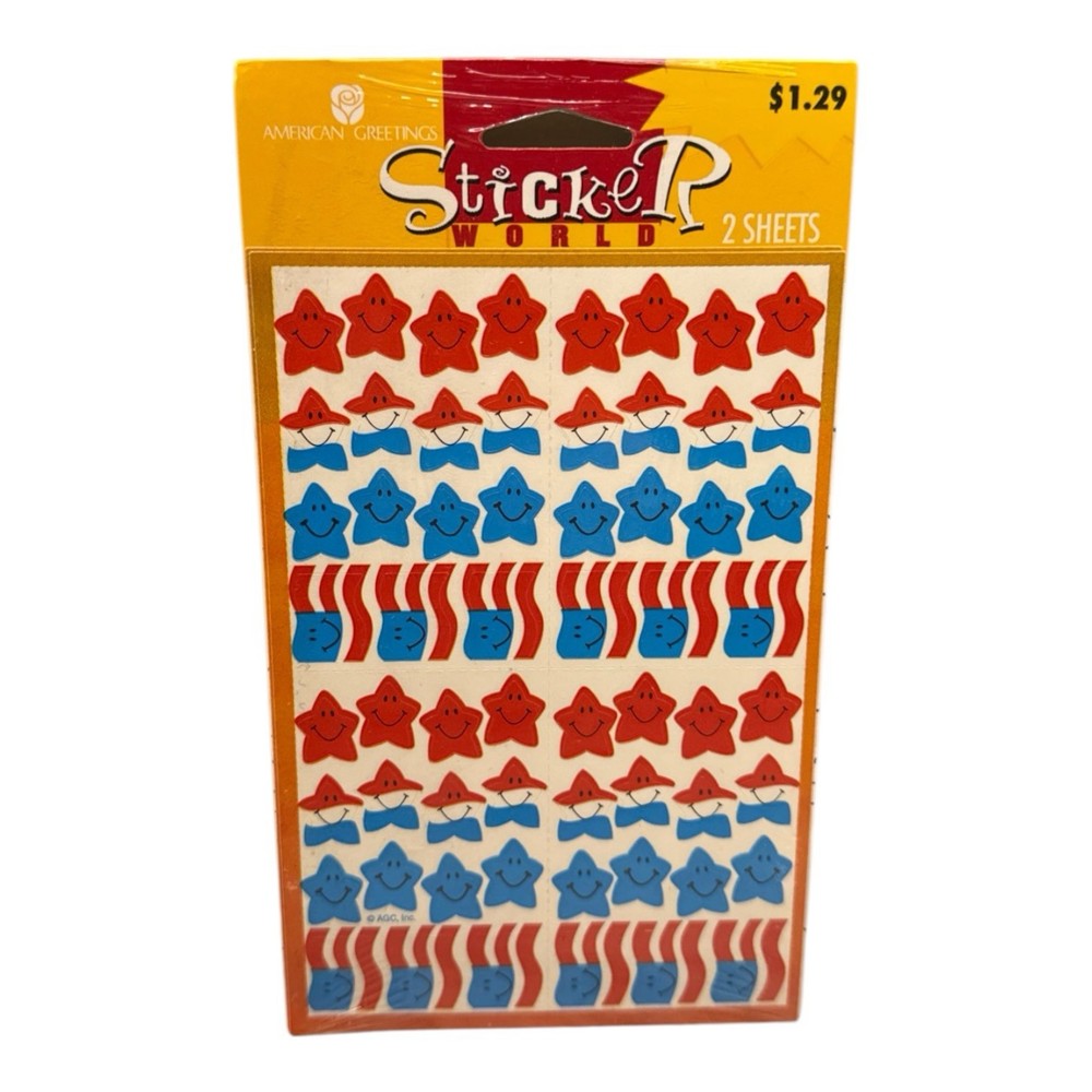 Vintage American Greetings Sticker World Smiling Stars Flags Stickers 2 Sheets