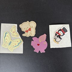1980’s Vintage Stickers. Satin Stickers. Lot of 5. Cat, Penguin, Pig & Butterfly