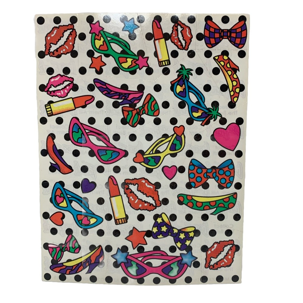 Vintage Lisa Frank Sticker Sheet Lipstick Sunglasses Heels Lips Polka Dots S125