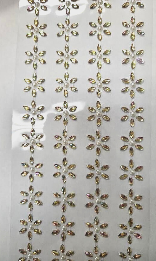 CraftbuddyUS 52 x18mm Crystal Stick on FLOWERS Self Adhes AB GOLD Diamante Gems