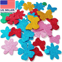 Glitter Foam Flower and Butterfly Shapes Stickers, Self-Adhesive Stickers Kid’S