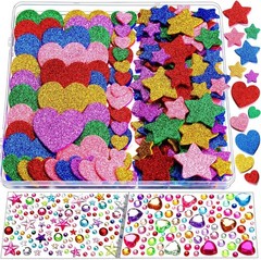 YGDZ Glitter Foam Stickers Set, Colorful Self Adhesive Stars Heart Gems Sticker