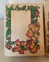NEW WOOD MOUNT RUBBER STAMP SET OF 2 ROSE FRAME & FLOWER TRELLIS SCRAPBOOKING